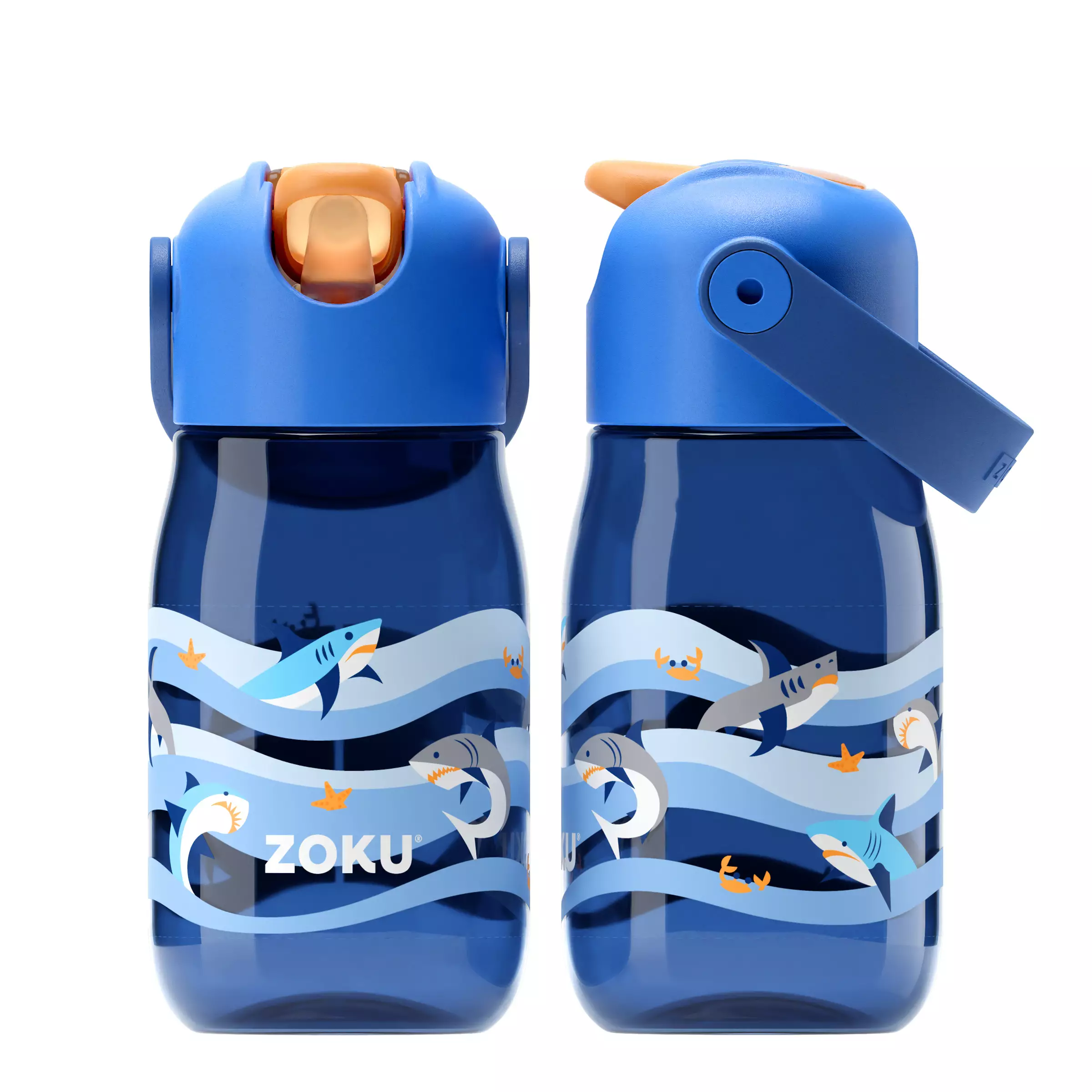 Zoku Blue Shark Kids Flip Straw Bottle - Botol Minum Anak, Botol Minum Sedotan, Botol Minum Anak anti tumpah