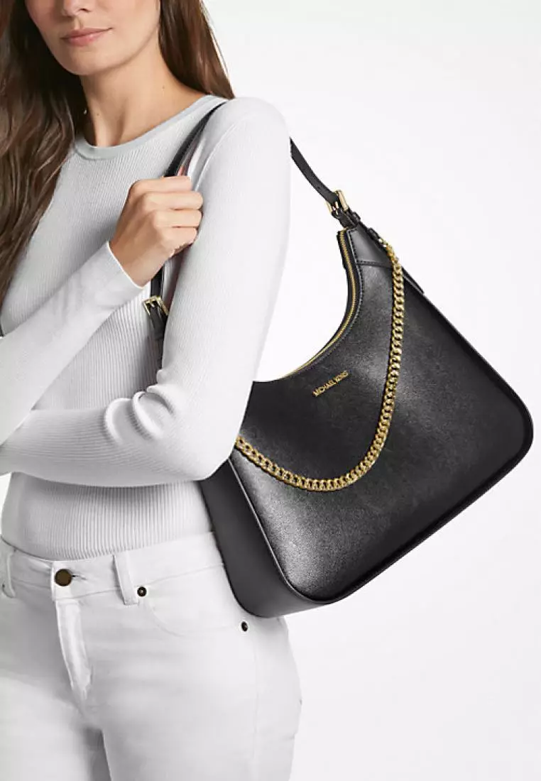 Michael Kors Wilma Large Leather Shoulder Bag Black