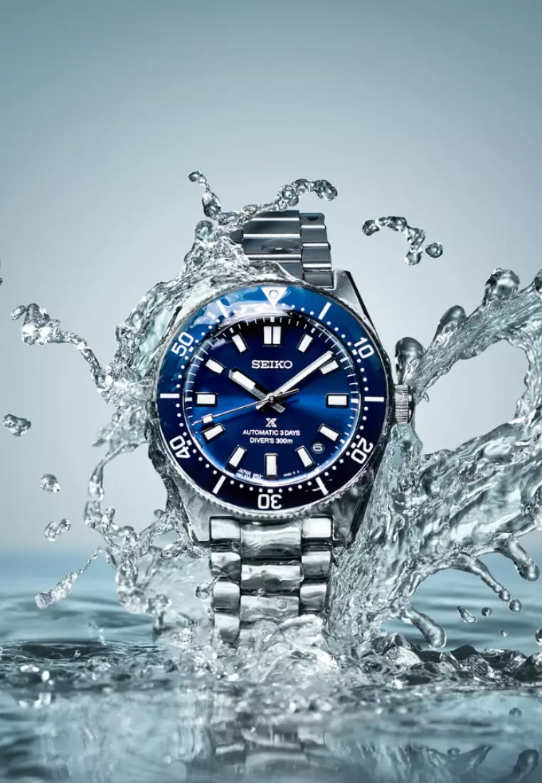 精工 Prospex 1965 Heritage 潛水員 3 天 300 m 水肺潛水藍色錶盤不鏽鋼錶帶自動錶 SPB451J1