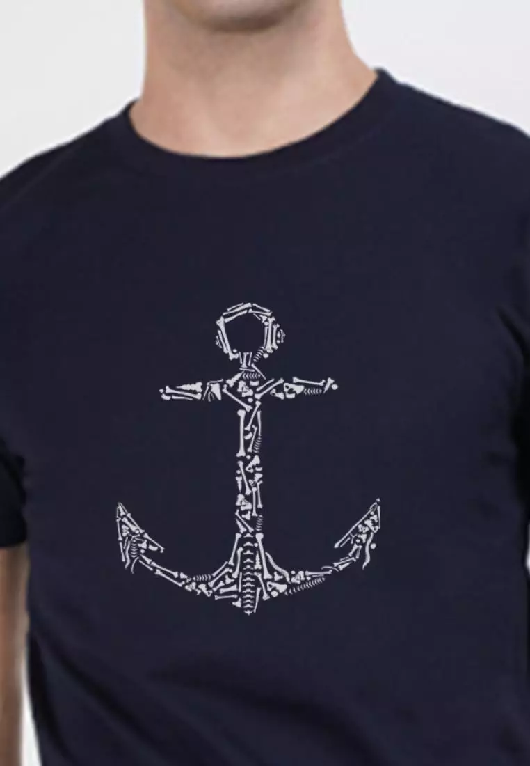 Anchor Bones Print Graphic Blue Short Sleeves Regular Fit Tee