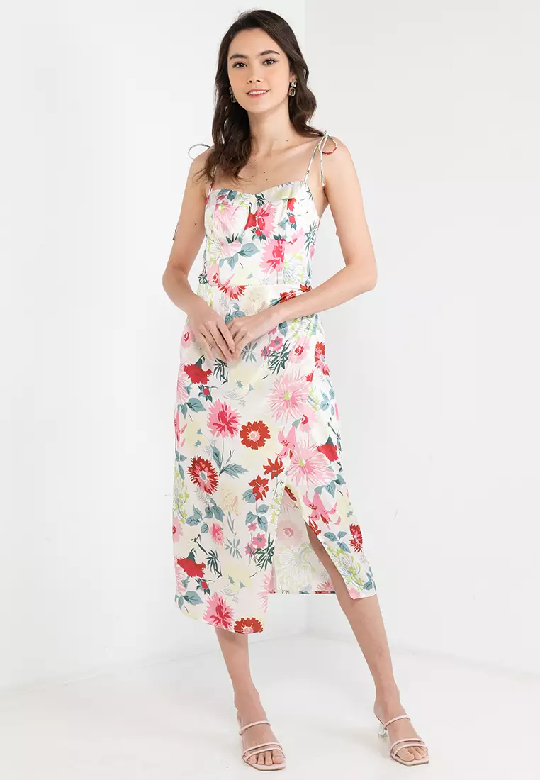 Thigh Slit Floral Print Midi Dress