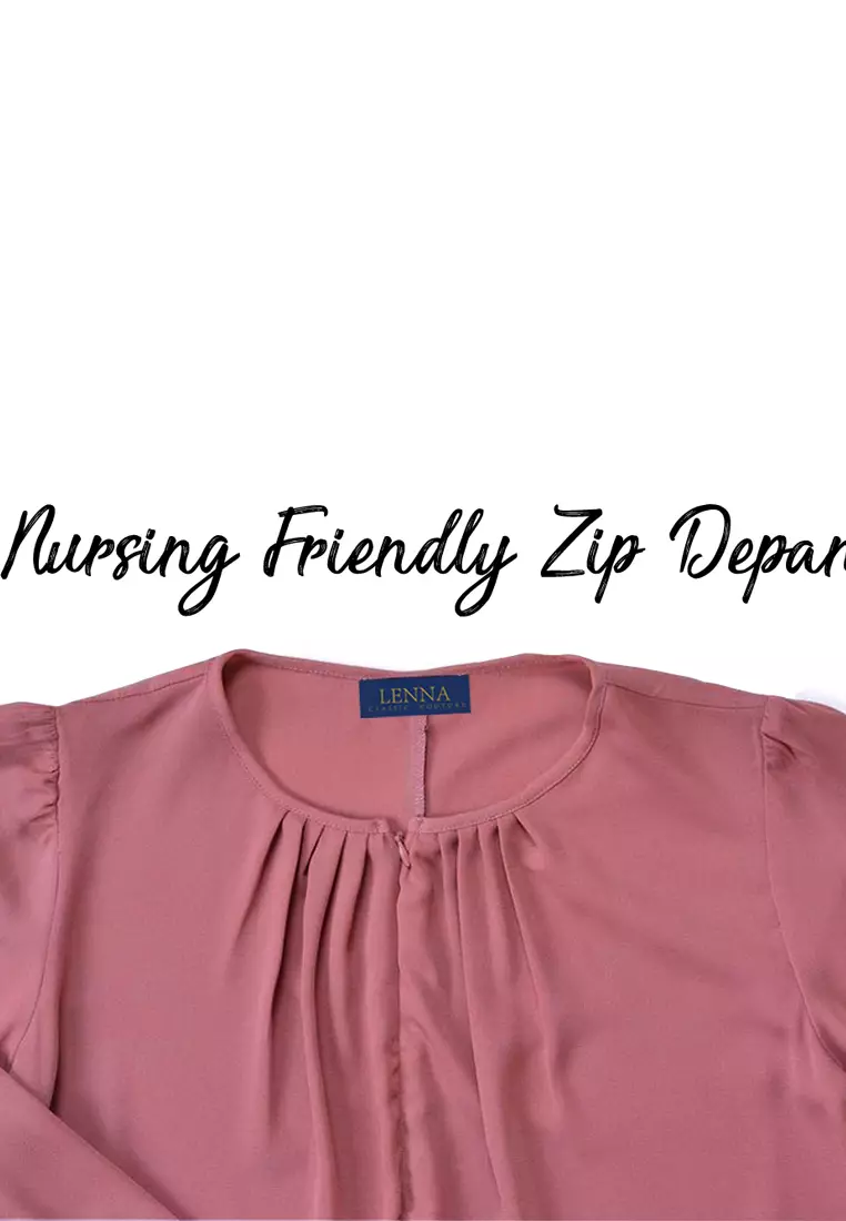 Lydia Pleated Collar Loose Fit Blouse in Salmon Pink