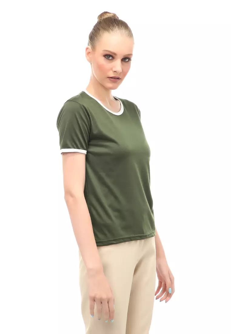 Kaos Oversize List Short Sleeves Design Simple Relaxed Fit - Army