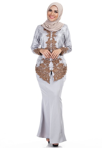 Shaliha Kebaya with Bronze Lace Embellishment from Ashura in Grey and Multi and Brown