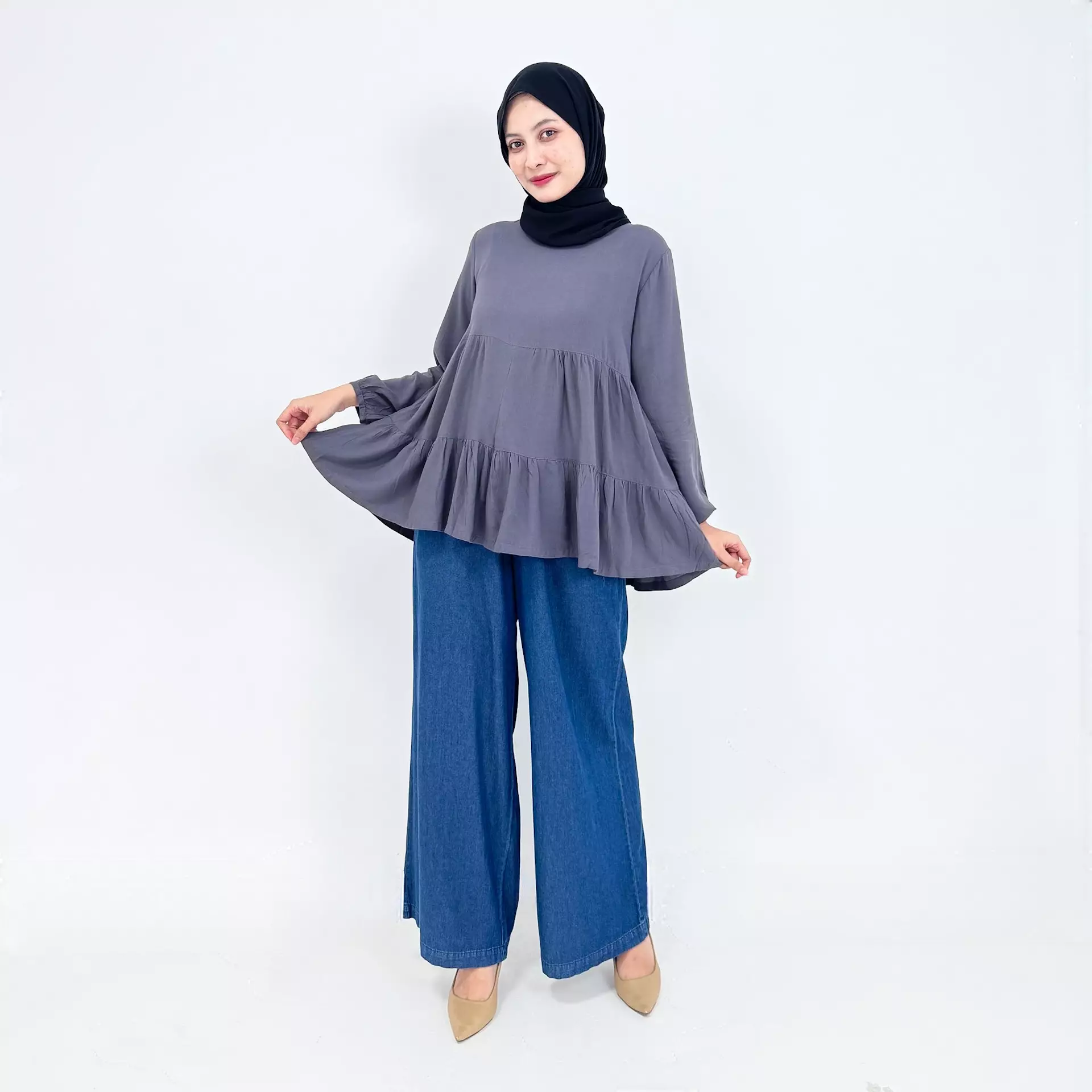 Cotton Blouse Nanda - GREY - Atasan Lengan Panjang Wanita Katun Basic