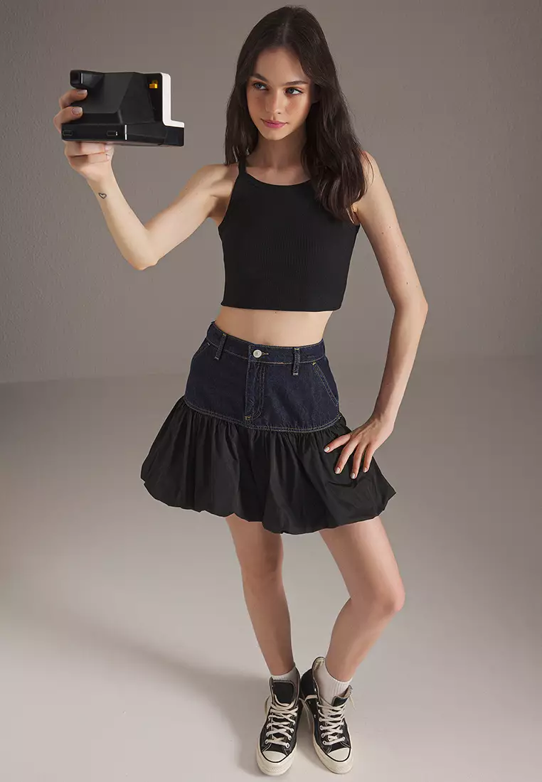 Blue Color Block Mini Denim Skirt TWOSS25ET00128