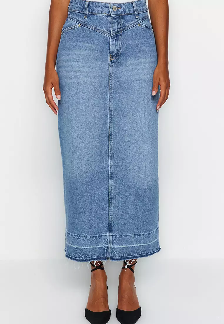 Trendyol High Waist Slit Denim Maxi Skirt 2023 | Buy Trendyol