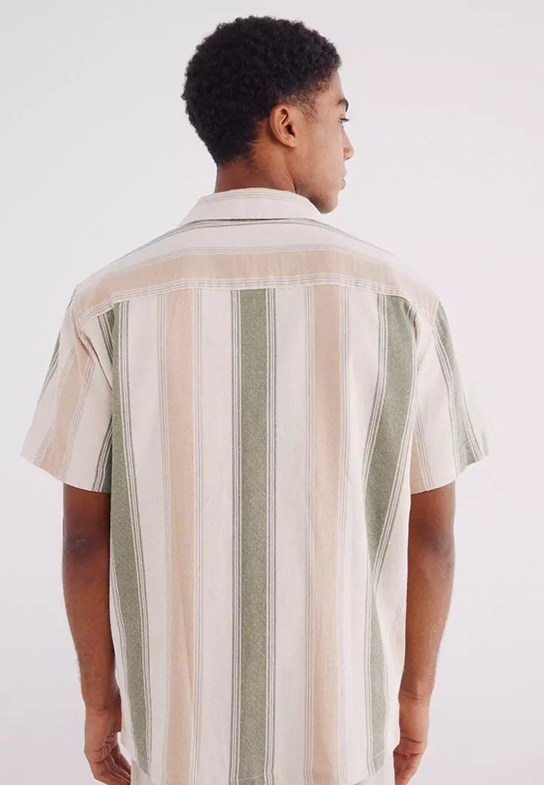 Short-Sleeved Striped Linen Shirt