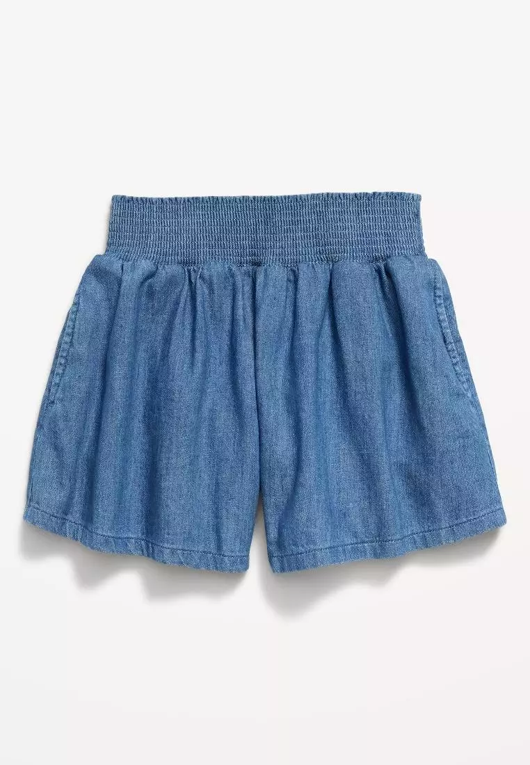 Smocked-Waist Chambray Shorts for Girls