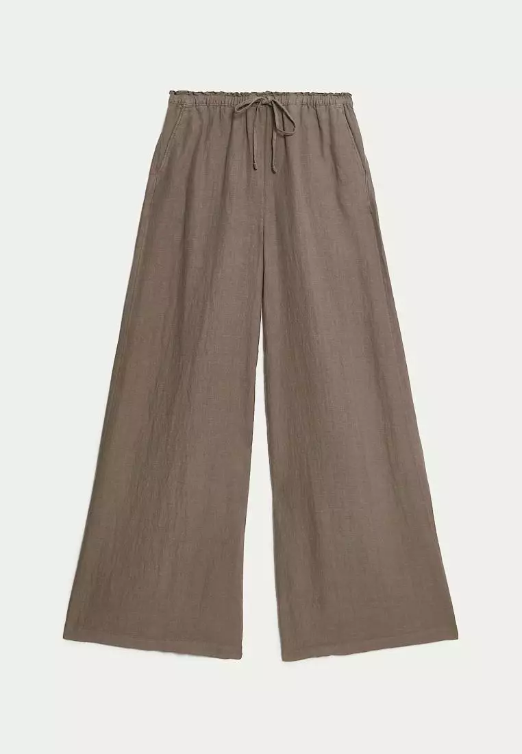 Pure Linen Wide Leg Palazzo Trousers