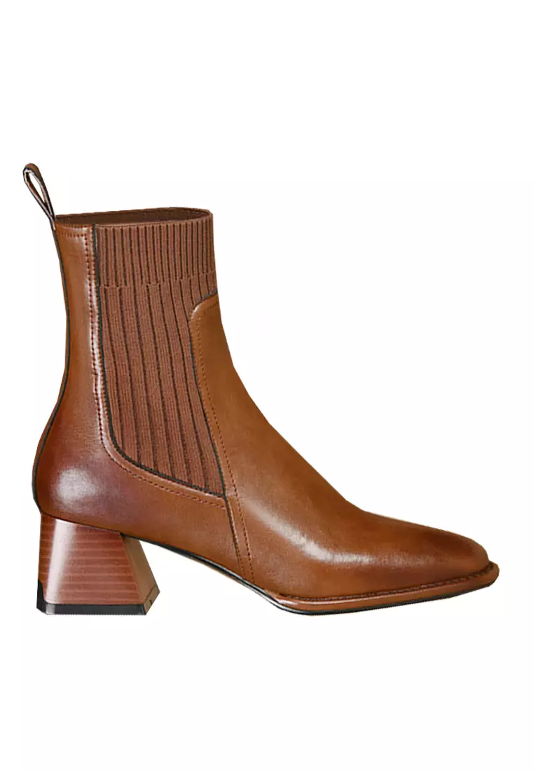 Discount on Twenty Eight Shoes  shoes - SKU: VANSA Simple Cow Leather Stretch-Knit Ankle Boots VSW-B7601-1