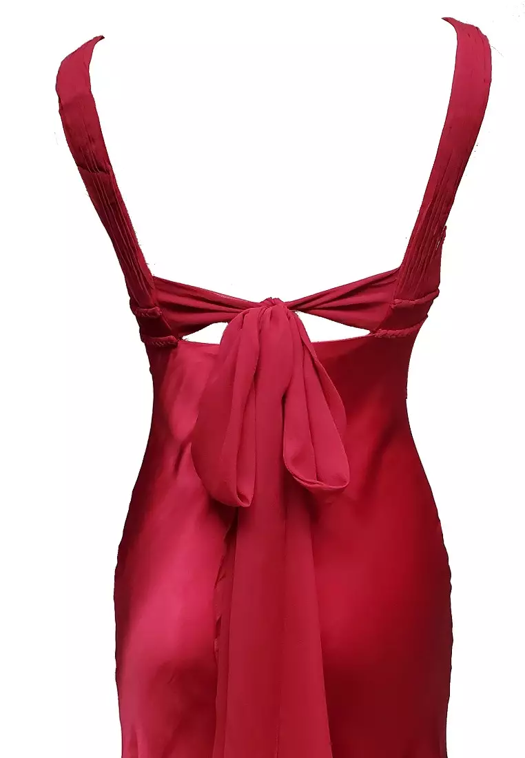 優雅古典雪紡拼色丁晚禮服