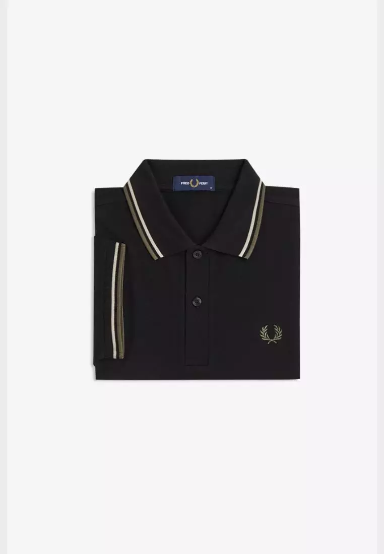 Fred Perry M3600 The Twin Tipped Fred Perry Shirt (Black / Oatmeal / Laurel Wreath Green)