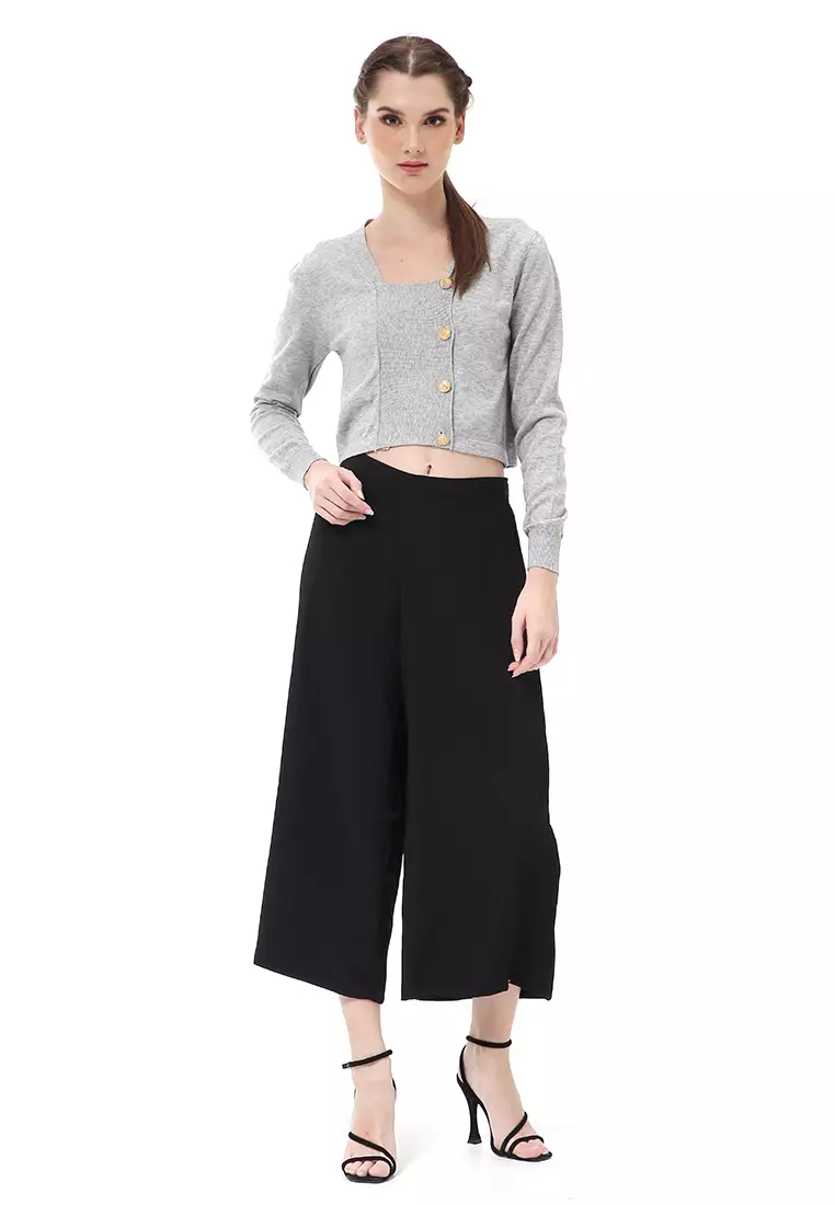 Stella Celana Kulot Wanita Belah Samping Side Slit Culottes Pants Material Crepe ORIGINAL - Black