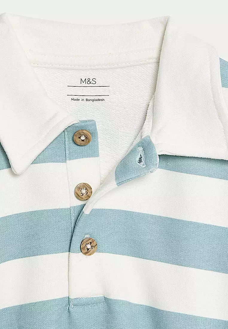 Cotton Rich Striped Rugby Sweatshirt