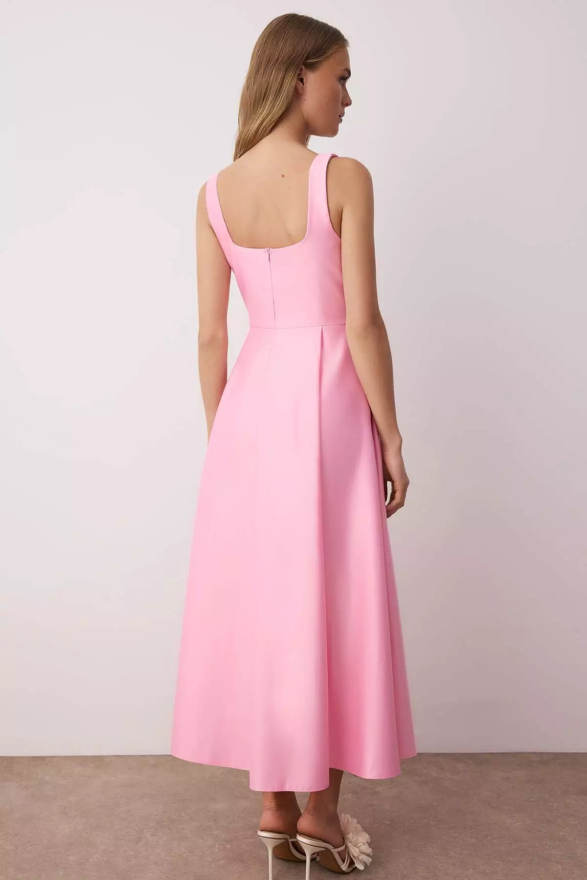 Light Pink A Line Satin Stylish Evening Dress