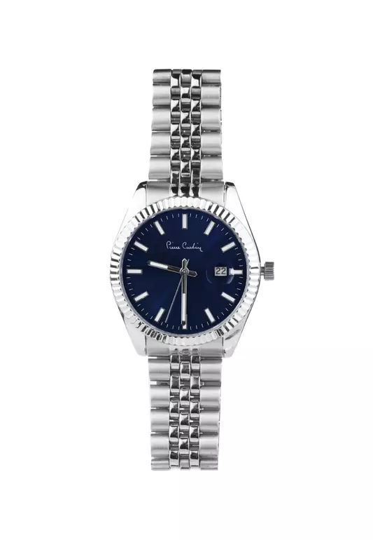 Roli Stainless Steel Date Watch with Fluted Bezel in Blue