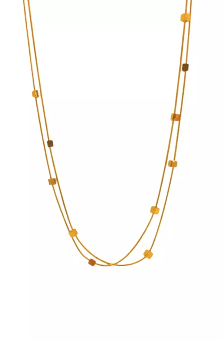 Serena Cube Pendant Multi-Layer Chain Necklace in Gold