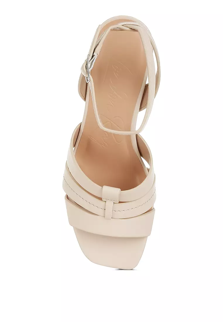 Pin Buckle Ankle Strap Sandals in Beige