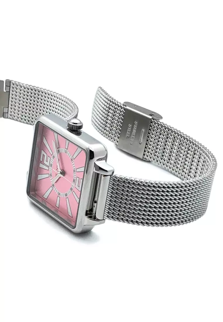 Zalora Exclusive - La Parisienne Steel Quartz Watch, Pink Dial on Steel Milanese Bracelet