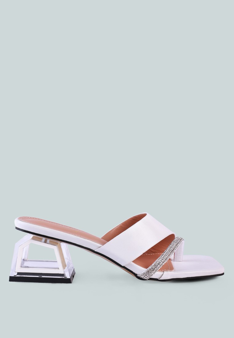 White Crystal Lined Low Heel Sandals