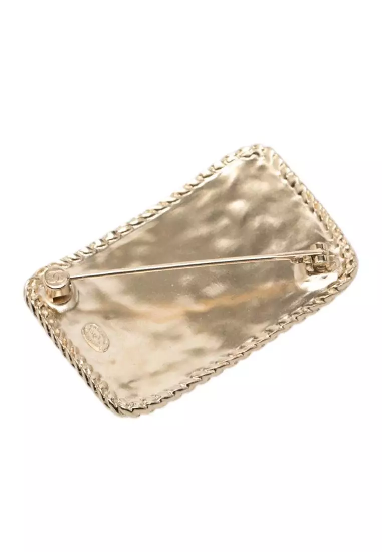 Pre-Loved Chanel Cc Gold Plated Crystal Logo Crown Plate Brooch