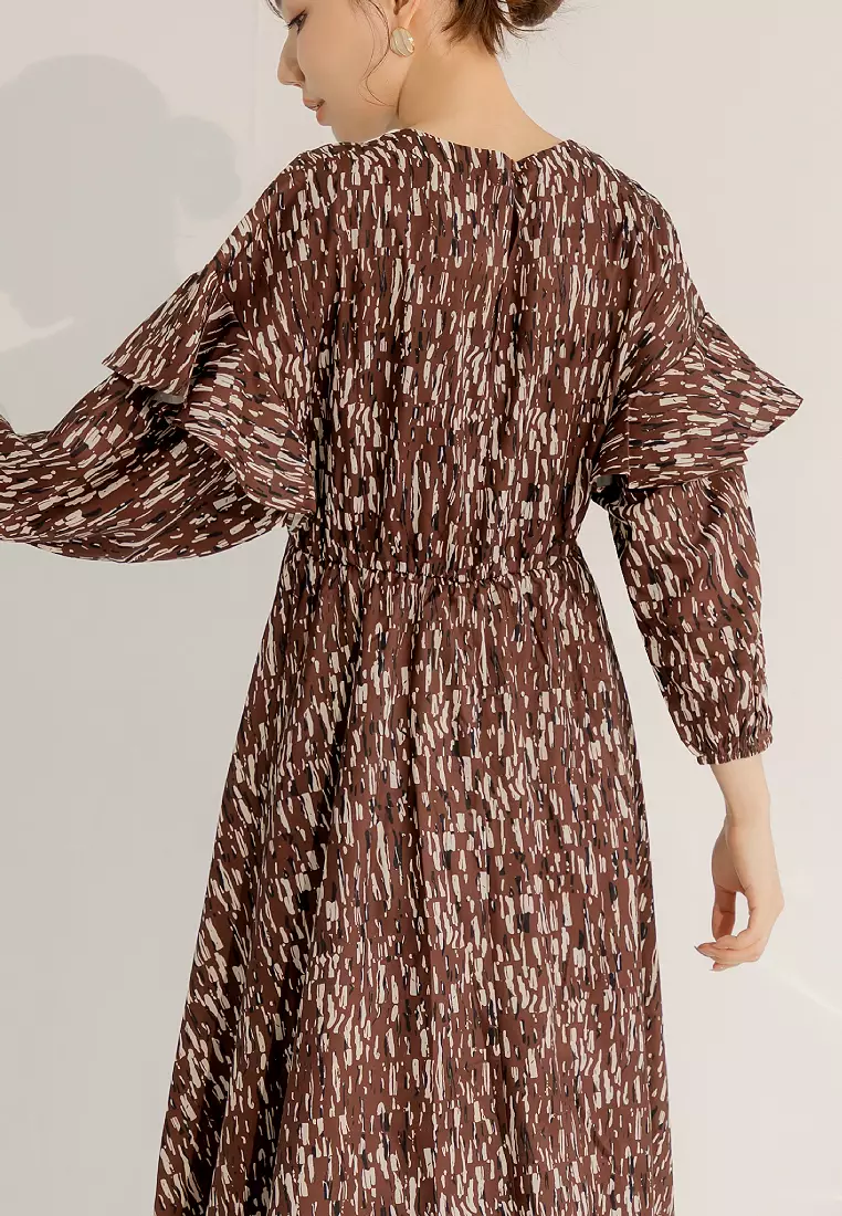 Printed Ruffle Sleeve Maxi Dress [DA9962]