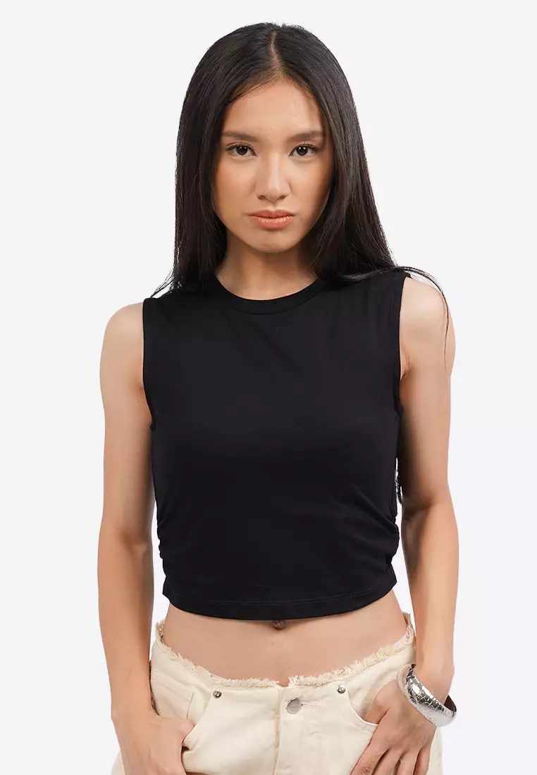Sleeveless Crop Top with Side Ruched