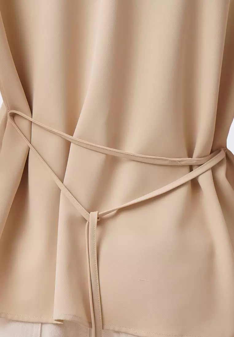 Women's Flowy Belted Blouse with Side Slits