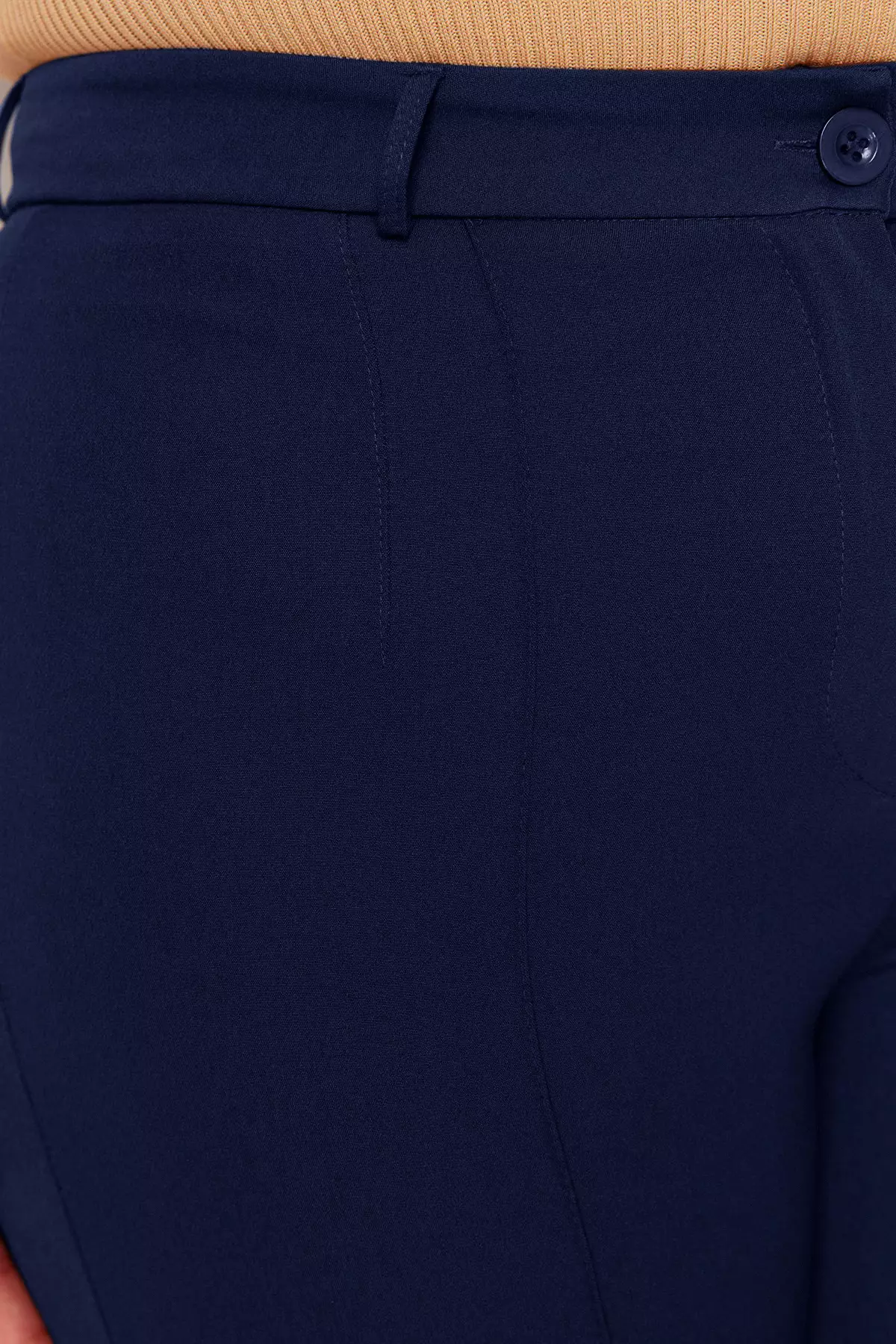 Navy Blue Straight/Straight Cut High Waist Rib Stitching Woven Trousers Tbbss22Pl0301