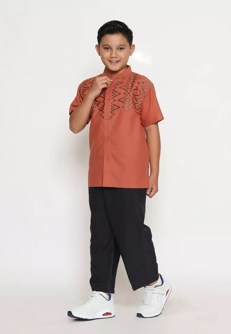 Baju Koko Set Anak Laki Bordir Vertical Red - GENUINE