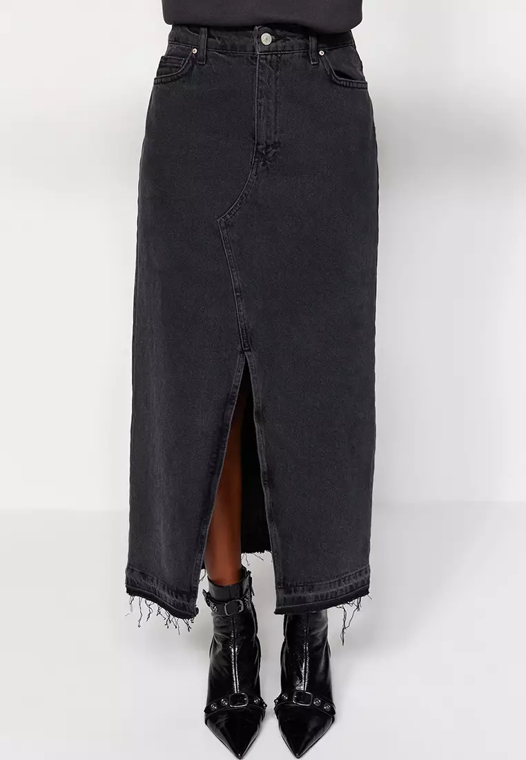 Buy Trendyol Maxi Denim Skirt with Slit Detail 2025 Online | ZALORA 