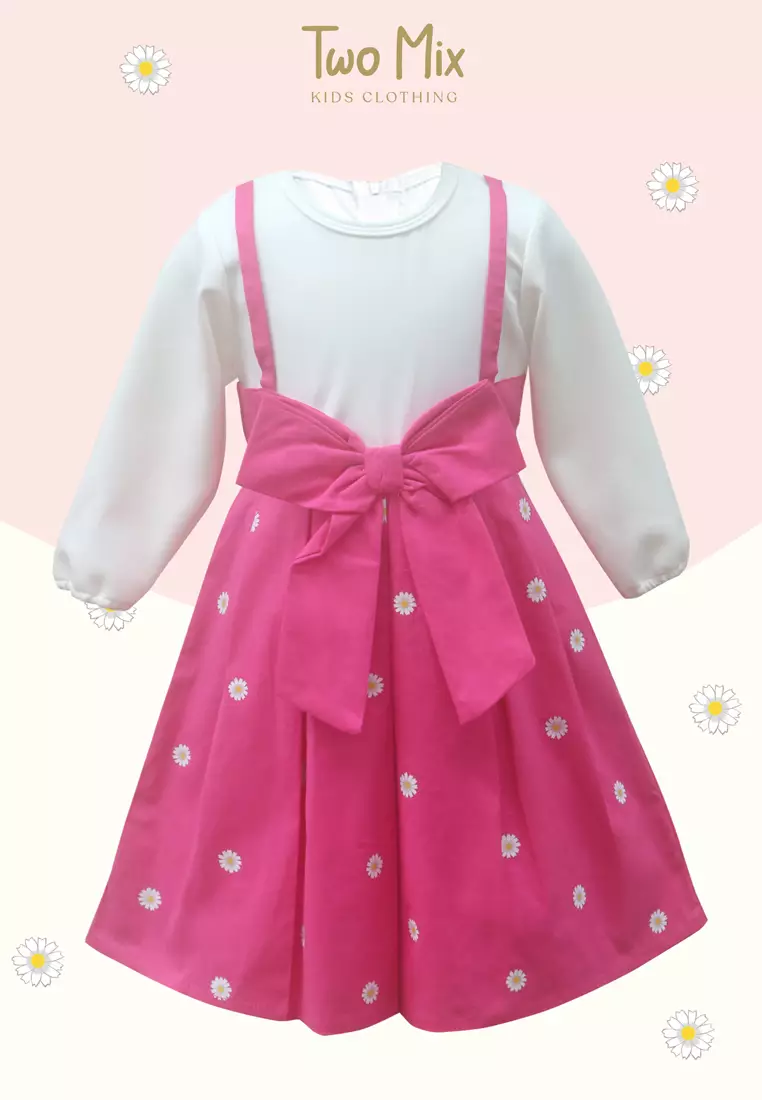 Two Mix Dress Anak Perempuan Bahan Kaos + Kain Katun usia 1-12 Tahun 4182