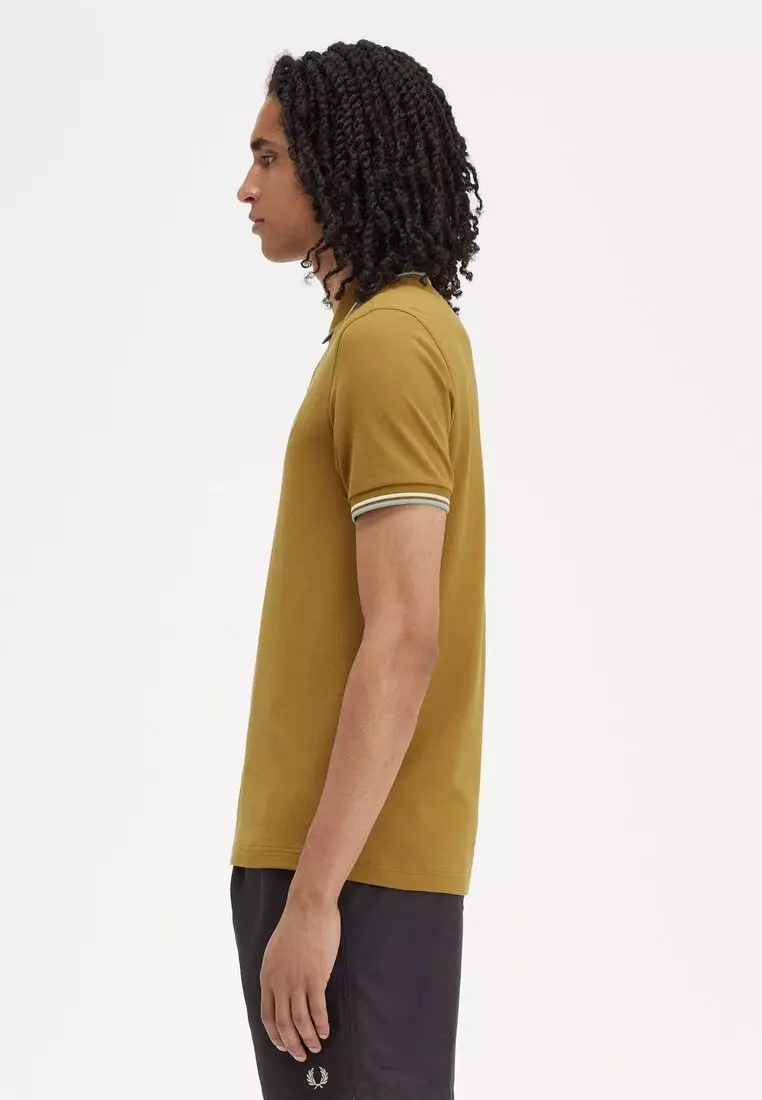 Fred Perry M3600 Twin Tipped Fred Perry Shirt (Dark Caramel / Snow White / Silver Blue)