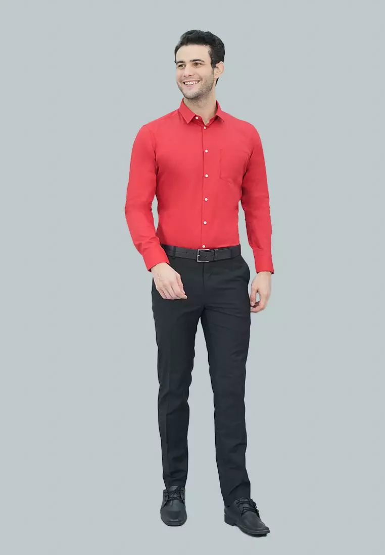 Johnwin - Kemeja Formal Basic - Lengan Panjang Warna Merah FSH.650.Q251.972.C-L/S