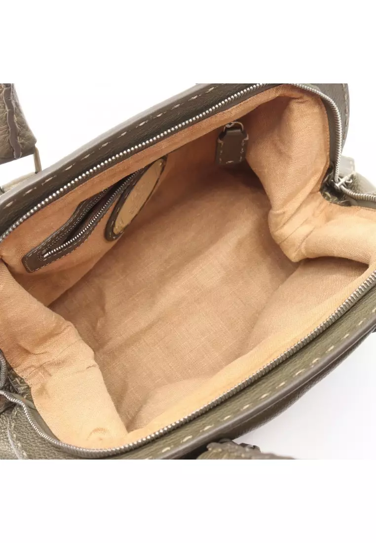 Pre-Loved Fendi Selleria doctor's bag metallic Handbag leather Khaki green