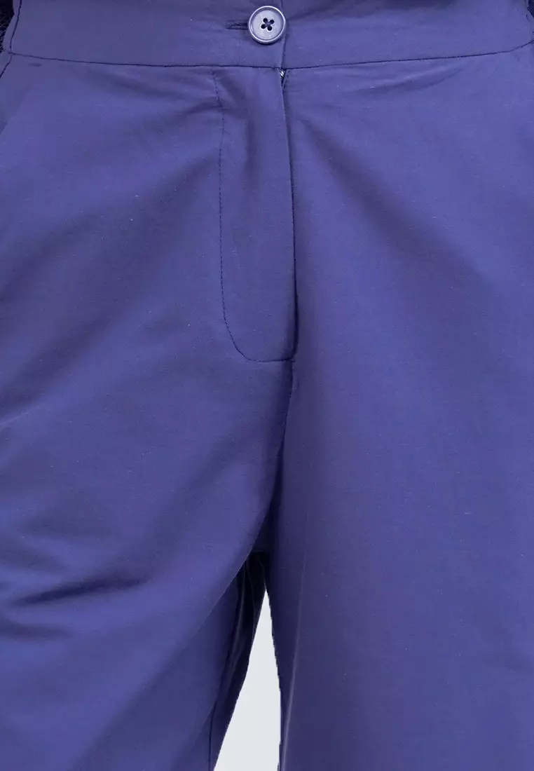 Embroidered Pants with Scallop Hem NAVY