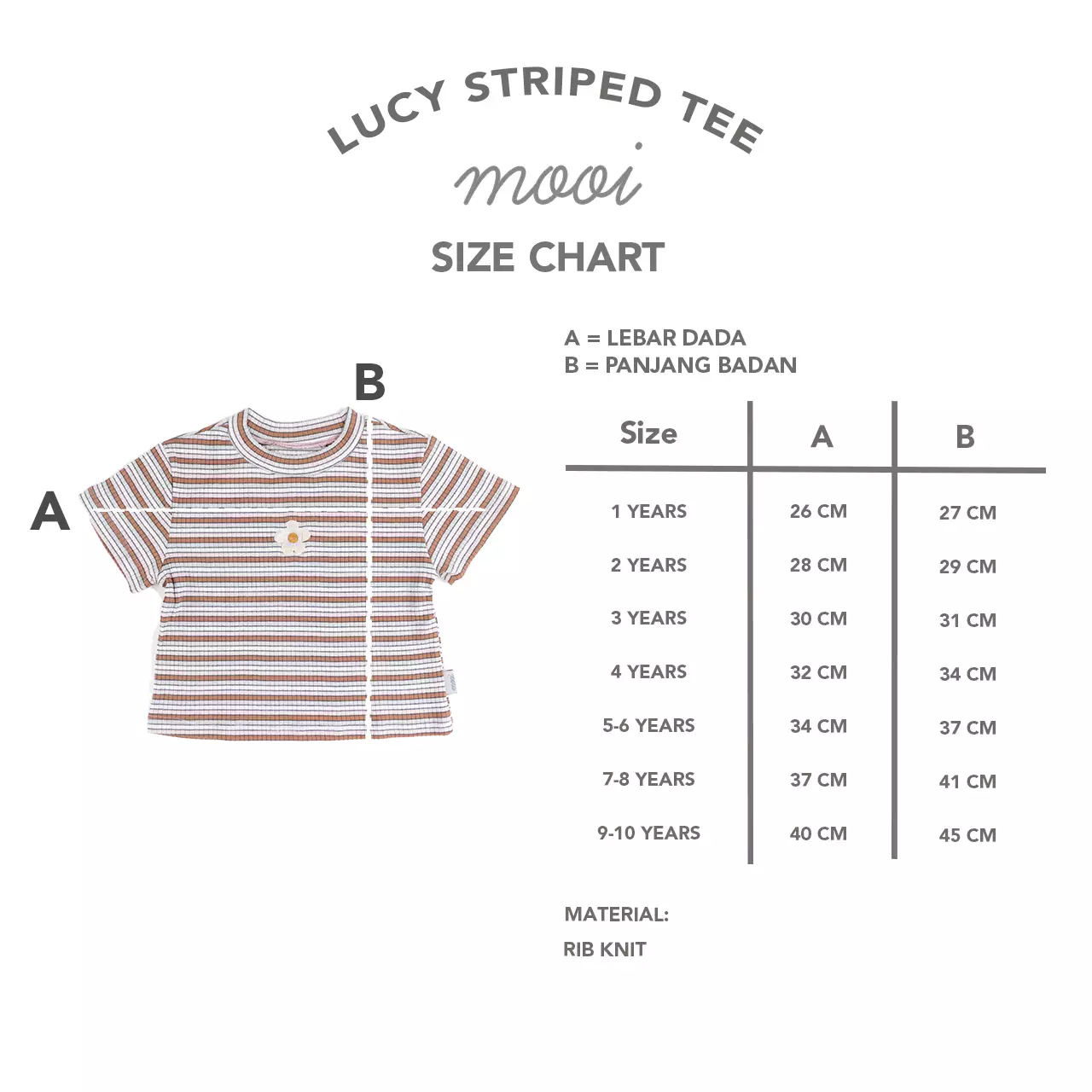 Mooi Atasan Anak Perempuan Lucy Rib Striped Tee - Brown