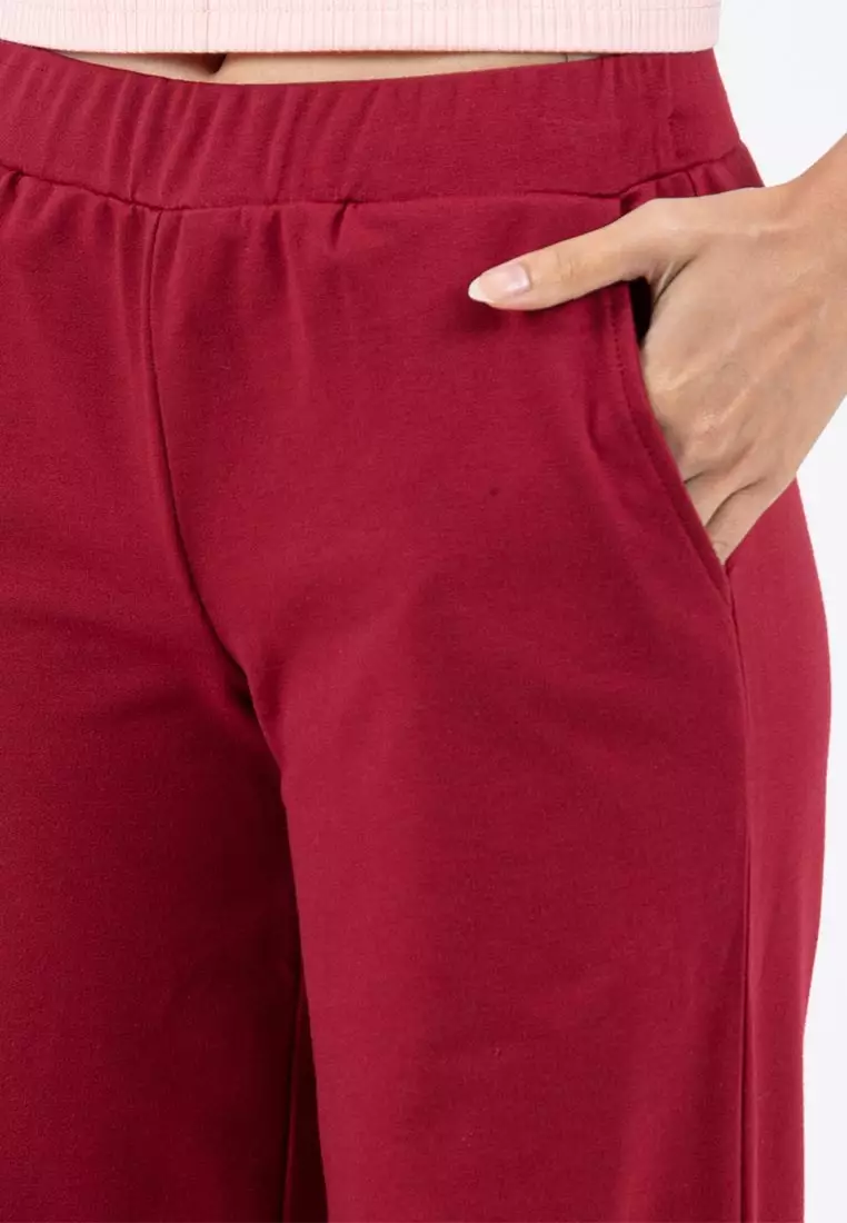 Forest Ladies Cotton Terry Wide Leg Pants Women Casual Long Pants - 810544-56Maroon