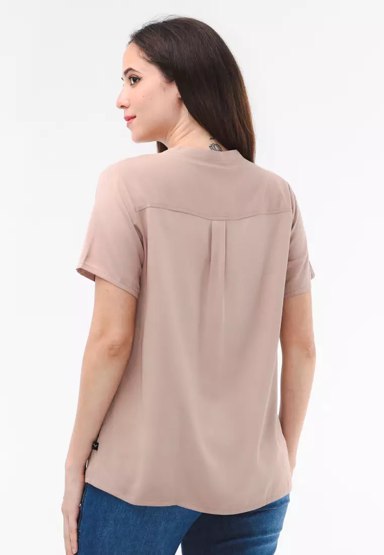 Plain Single Bold Twill Short Sleeve Blouse
