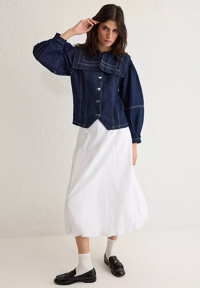 Sailor Collar Detailed Denim Jacket