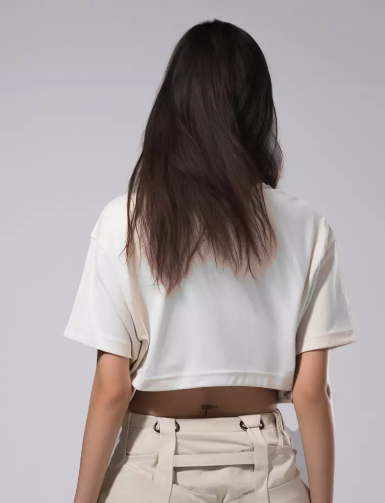 LTE88 kaos crop top oversize OLC wanita abstrak aesthetic simpel sun strokes putih