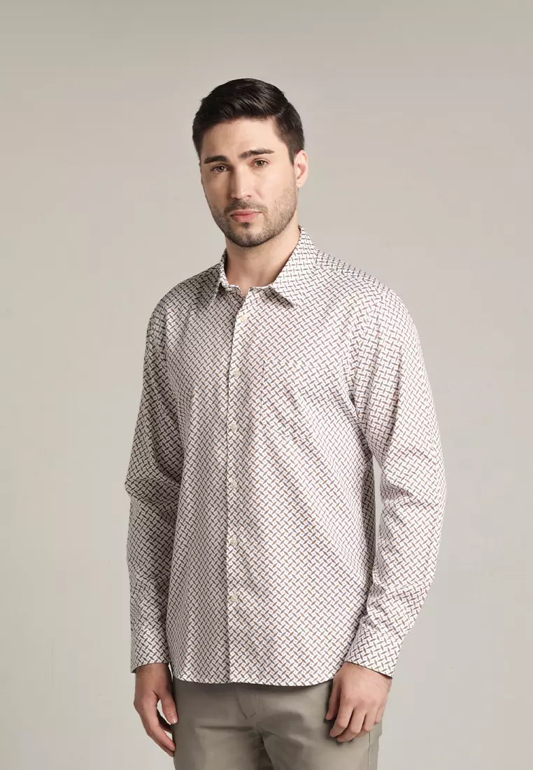 MOC Kemeja Motif Lengan Panjang Pria Mateo - Dark Orange