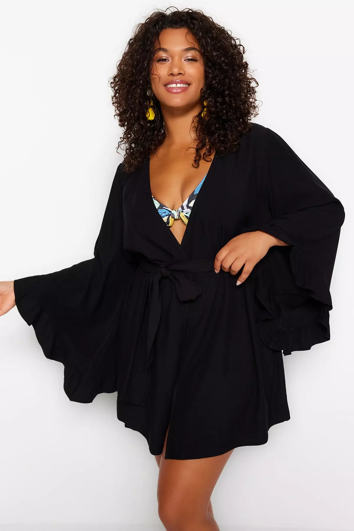Plus Size Ruffle Woven Kimono & Kaftan