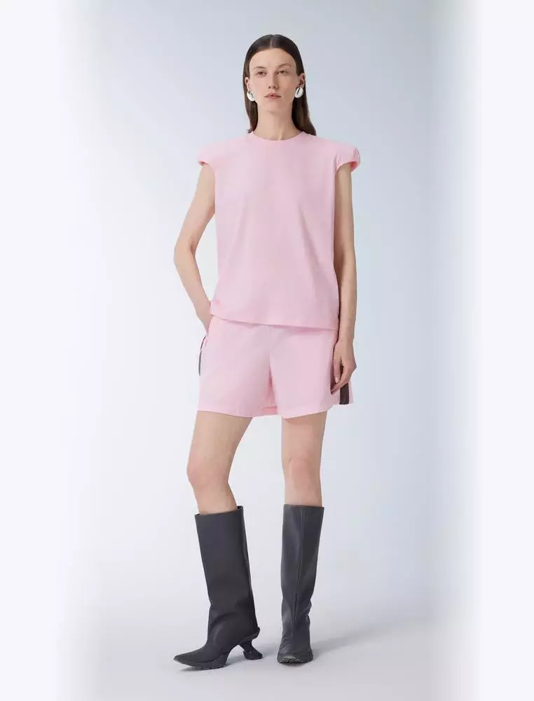 Cotton pleated short-sleeved T-shirt