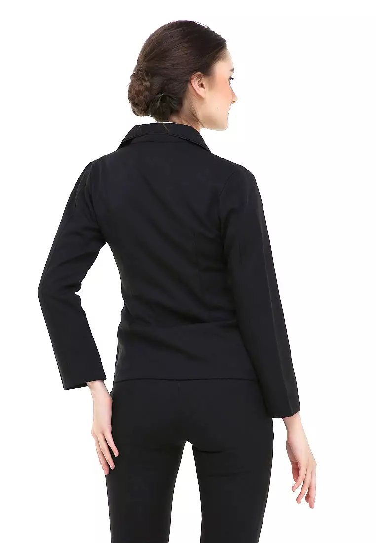 Nicrely Setelan Blazer Celana Wanita One Set Longsleeve Suit Long Pant Material Semi Stretch ORIGINAL - Black