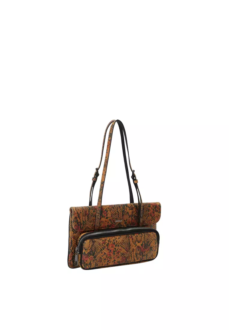 Envelope Shoulder Clutch - Snake Embossed Caramel