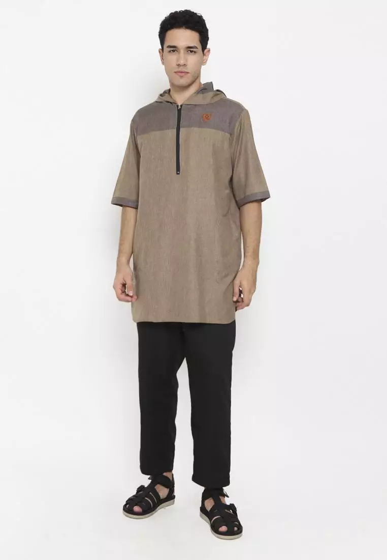 Zayidan Baju Koko Gamis Muslim Pria Faiq Hoodie - Khaki