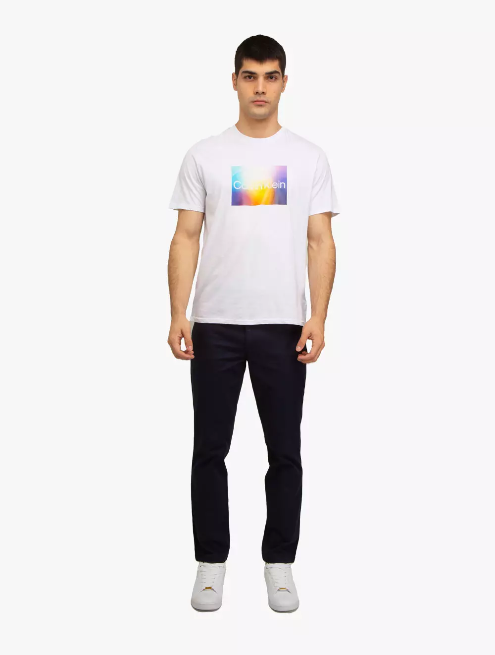 CALVIN KLEIN JEANS - RAINBOW FLARE BOXED LOGO TEE - white