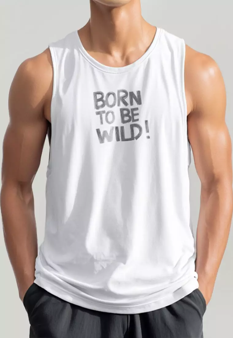 MTU78 Kaos Lekbong Singlet Pria "born to be wild" putih